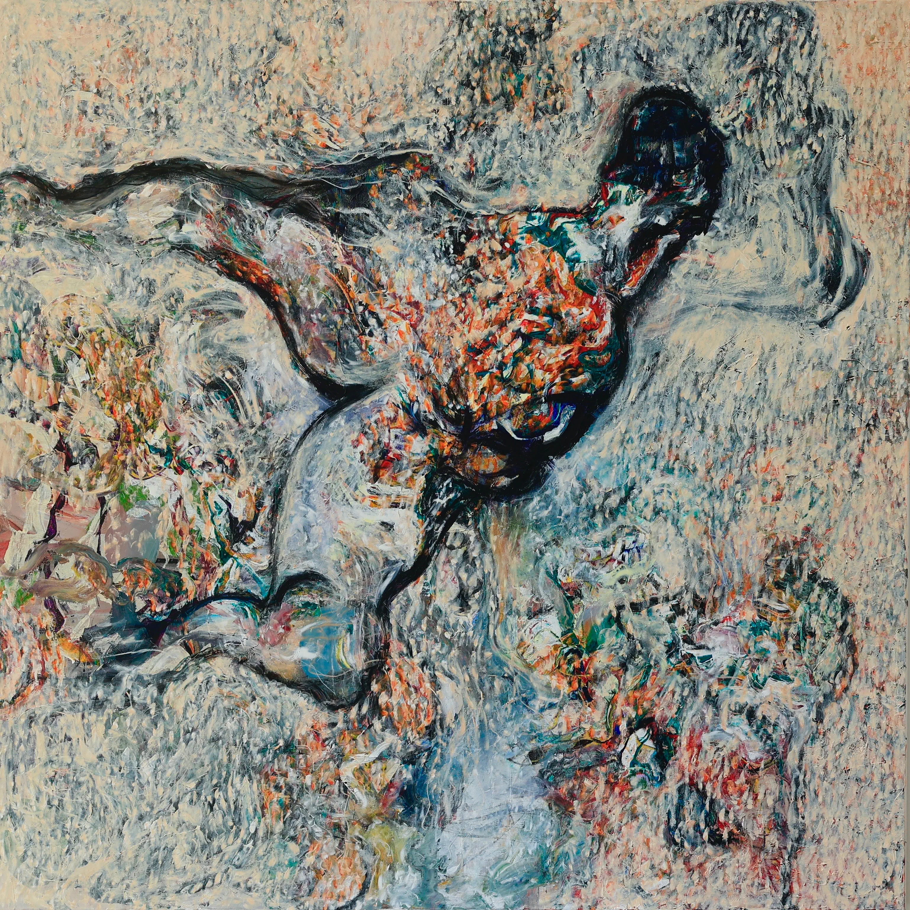 The Stutter of Existence – It Is Not I Who Speaks painting by Wassem Alahmad, acrylic on canvas, 2025